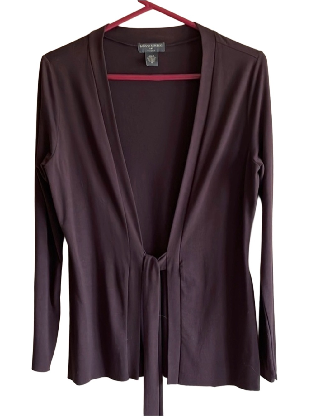 BANANA REPUBLIC Cardigan Brown Stretch Jersey Tie Front Lightweight Women’s M